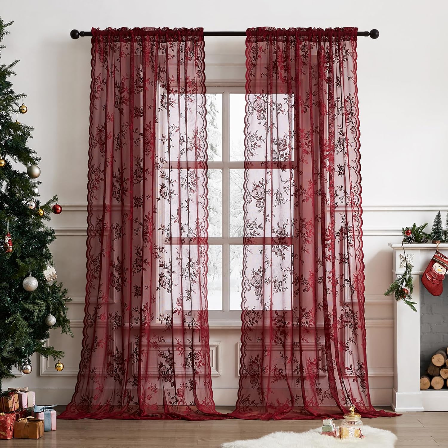 Home Office Programmer - 1 PC Burgundy Lace Curtains 45