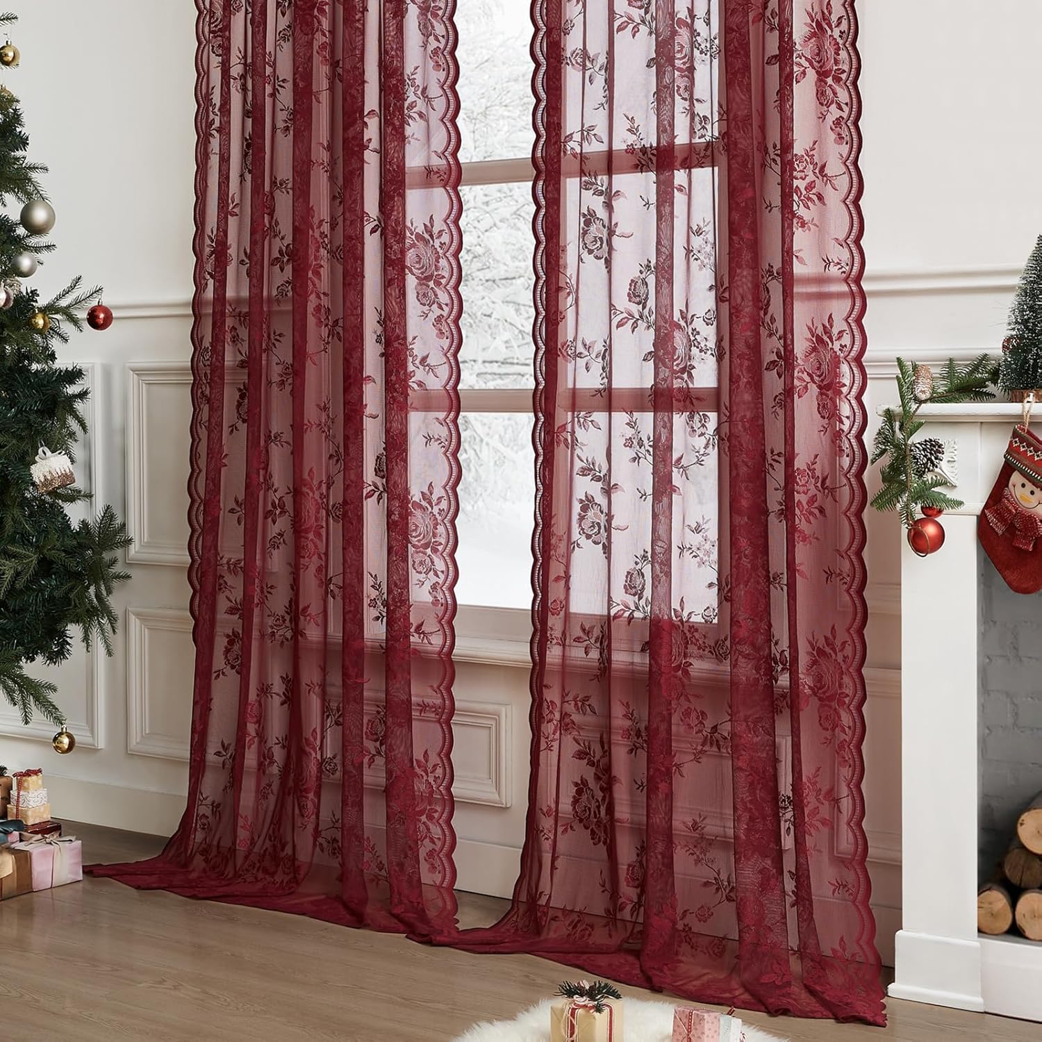 1 PC Burgundy Lace Curtains 45 - Home Office Programmer 评论和价格