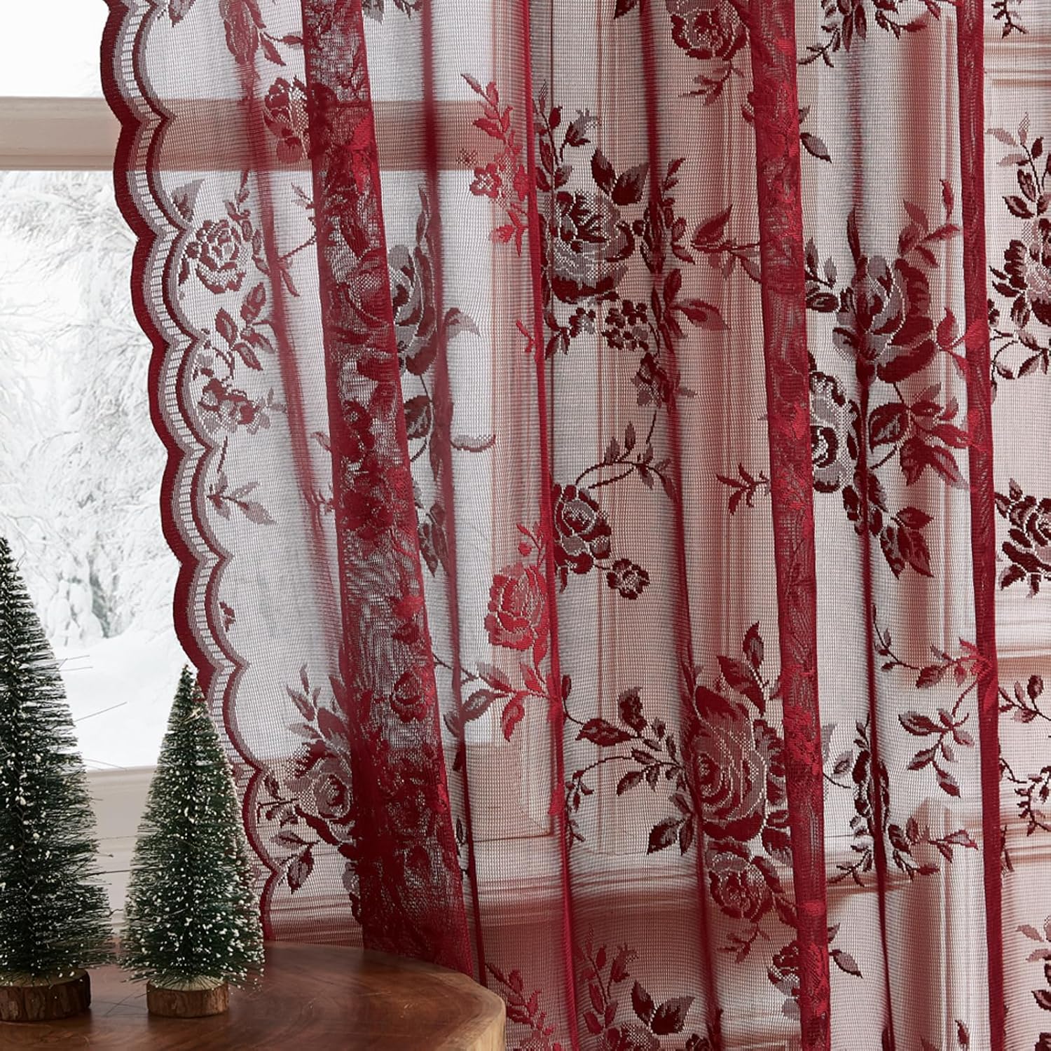1 PC Burgundy Lace Curtains 45 - Home Office Programmer 评论和价格