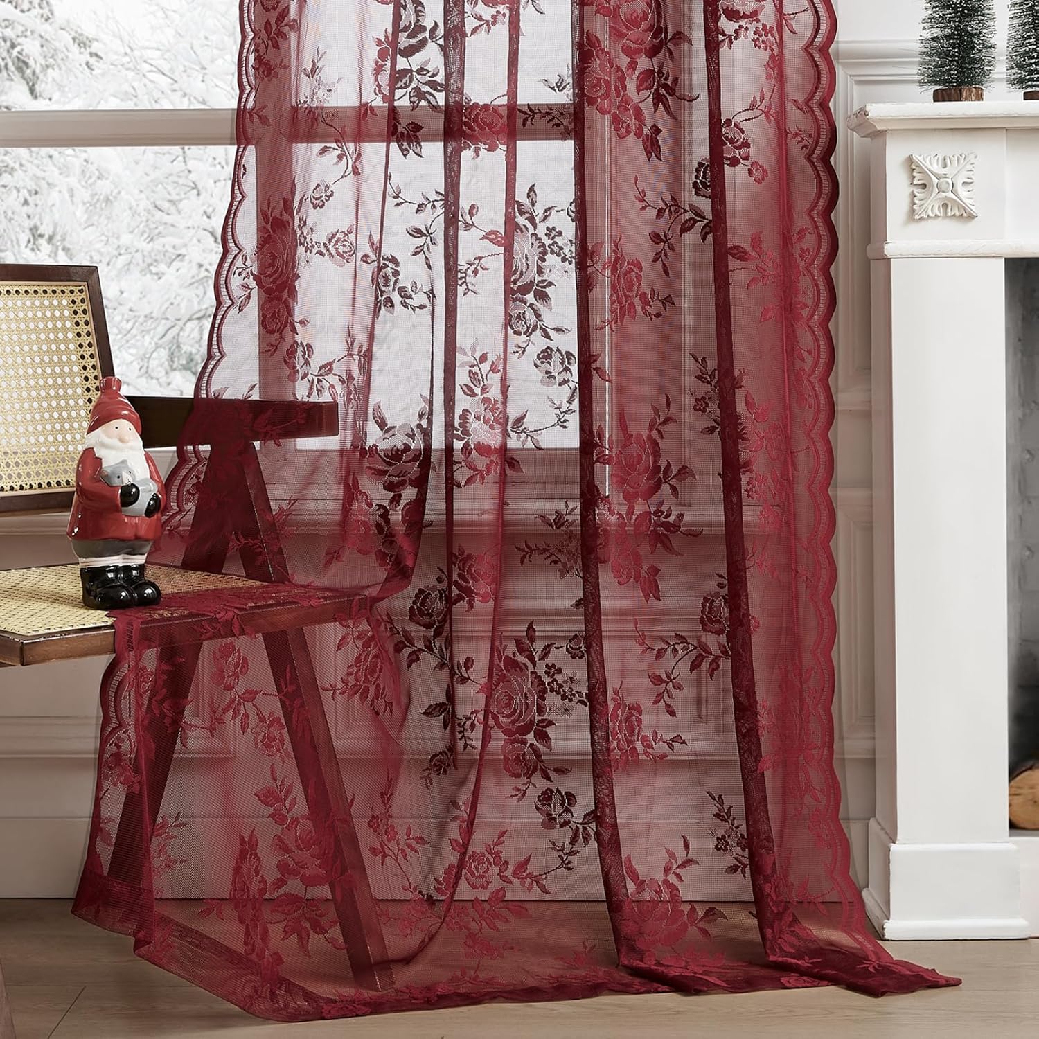 1 PC Burgundy Lace Curtains 45 - Home Office Programmer 评论和价格